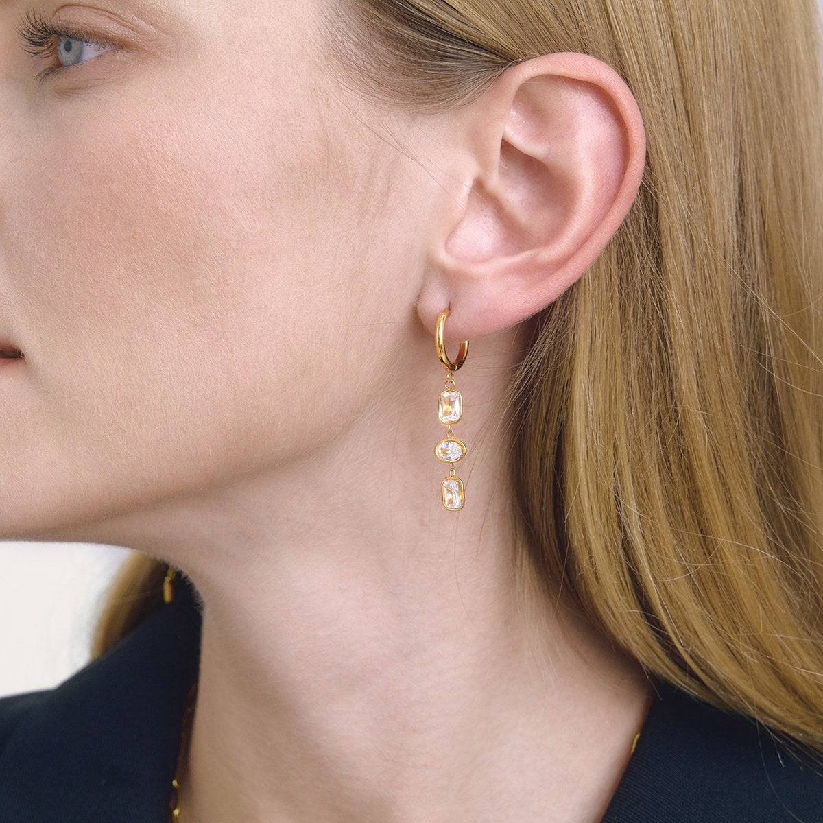 Elevated Crystal Trio Drop Hoops