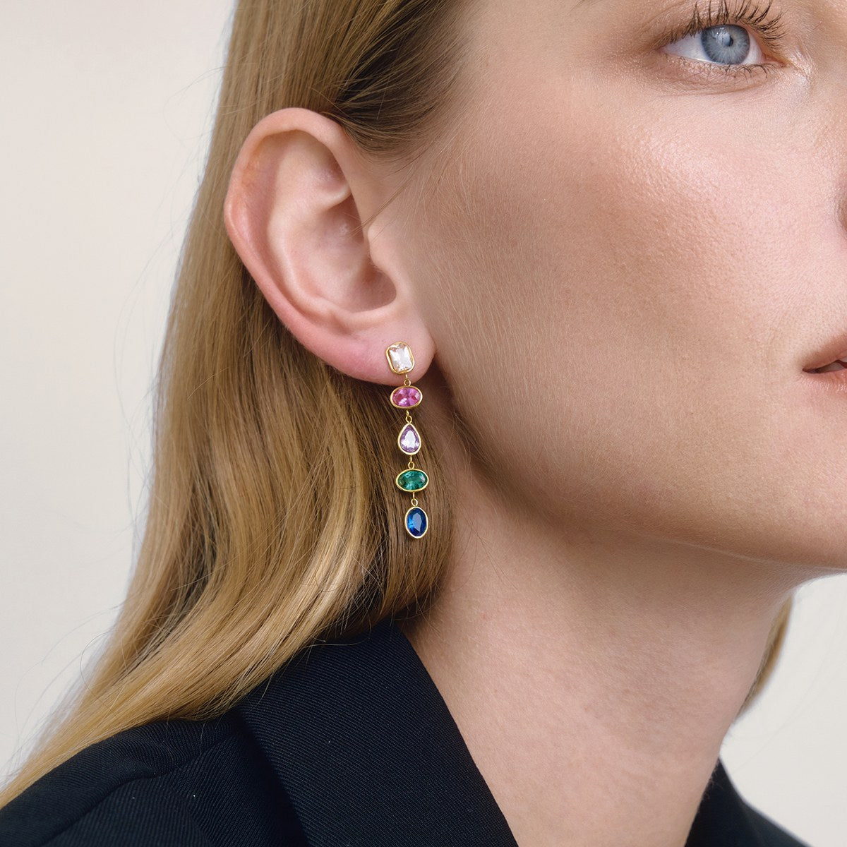 Rare Rainbow Gem Cascade Earrings