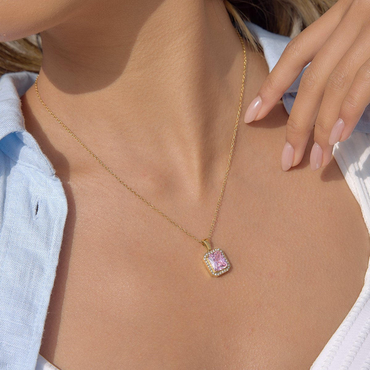Pretty Pink Gem Pendant Necklace