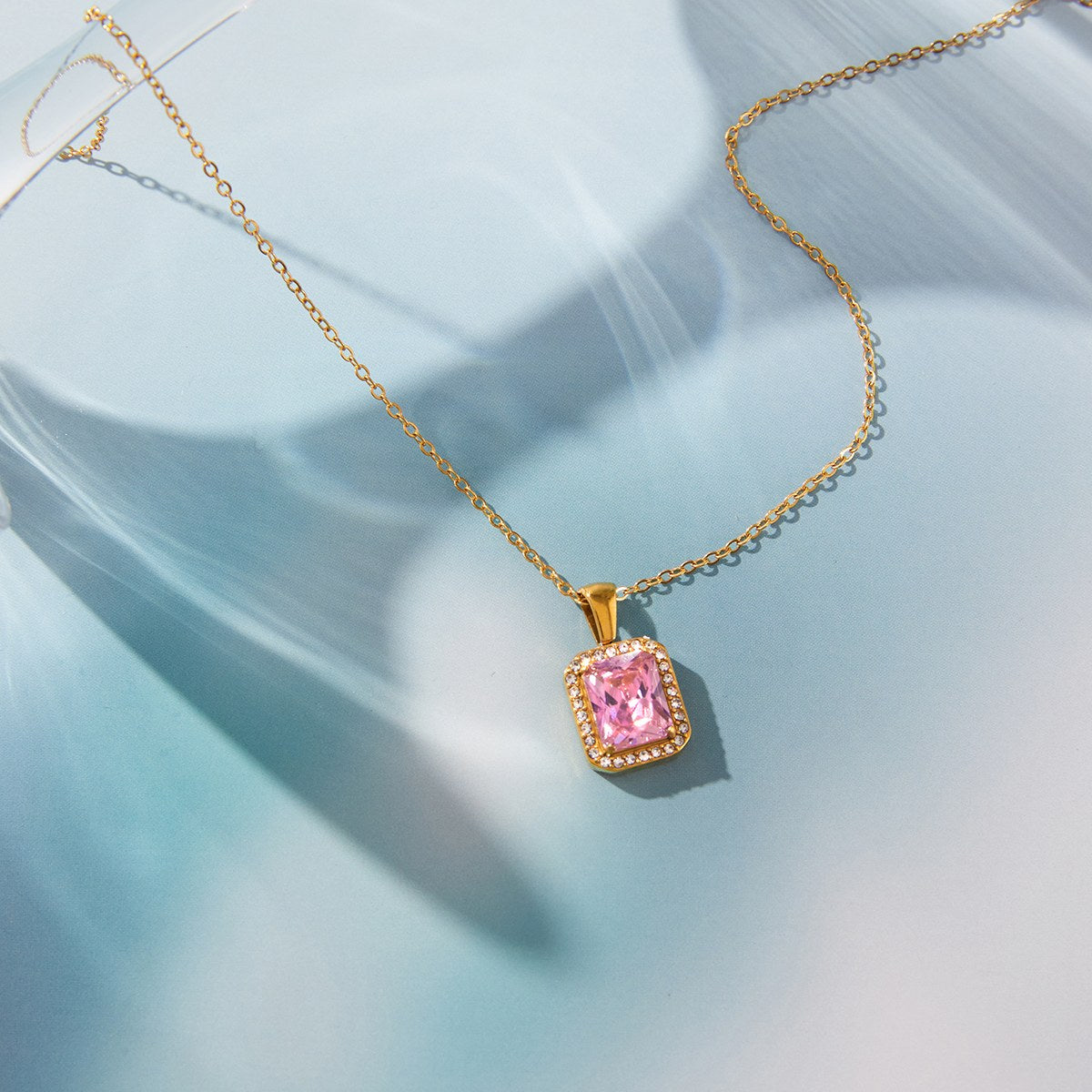 Pretty Pink Gem Pendant Necklace