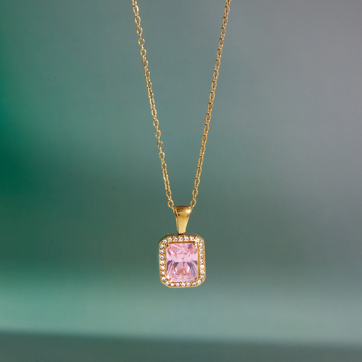 Pretty Pink Gem Pendant Necklace