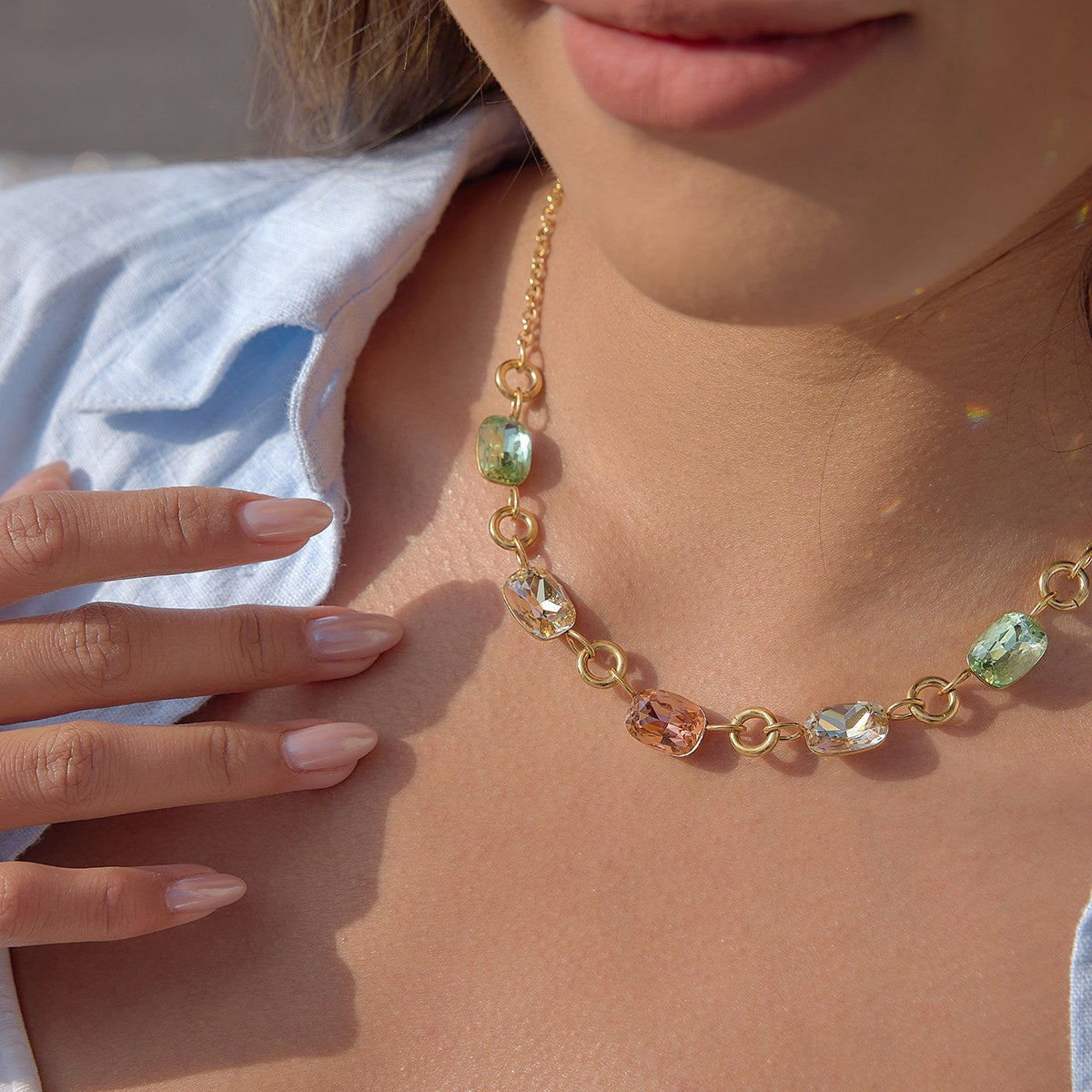 Rare Pastel Gem Link Necklace