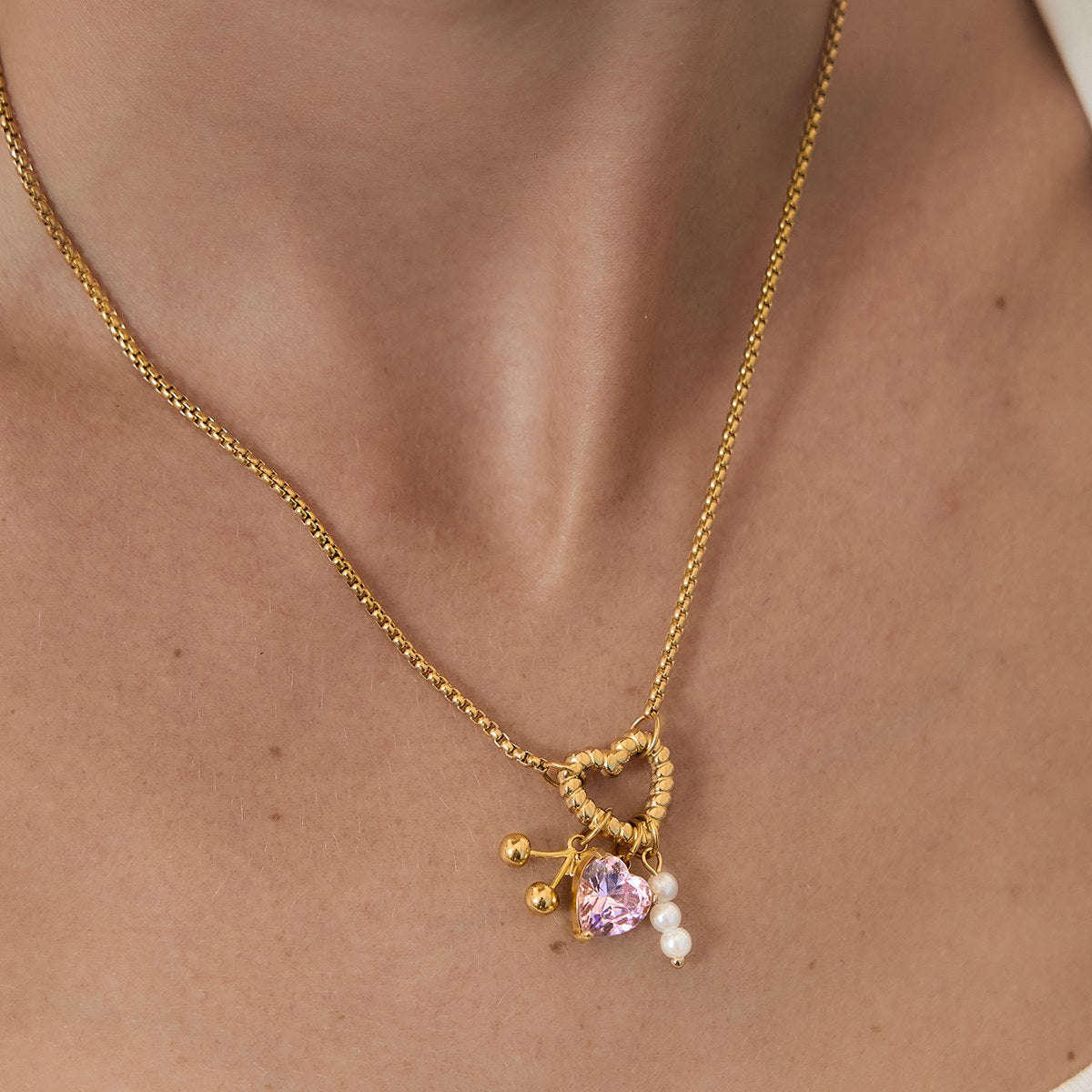 Chosen Heart Charm Cluster Necklace