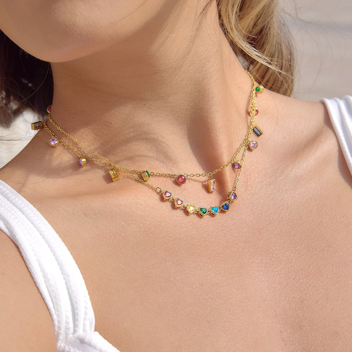Chosen Rainbow Heart Row Necklace
