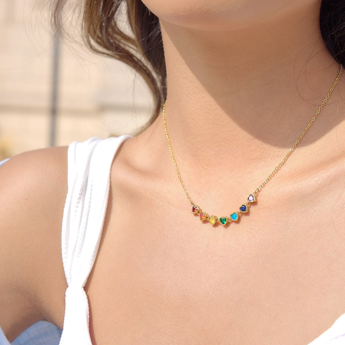 Chosen Rainbow Heart Row Necklace