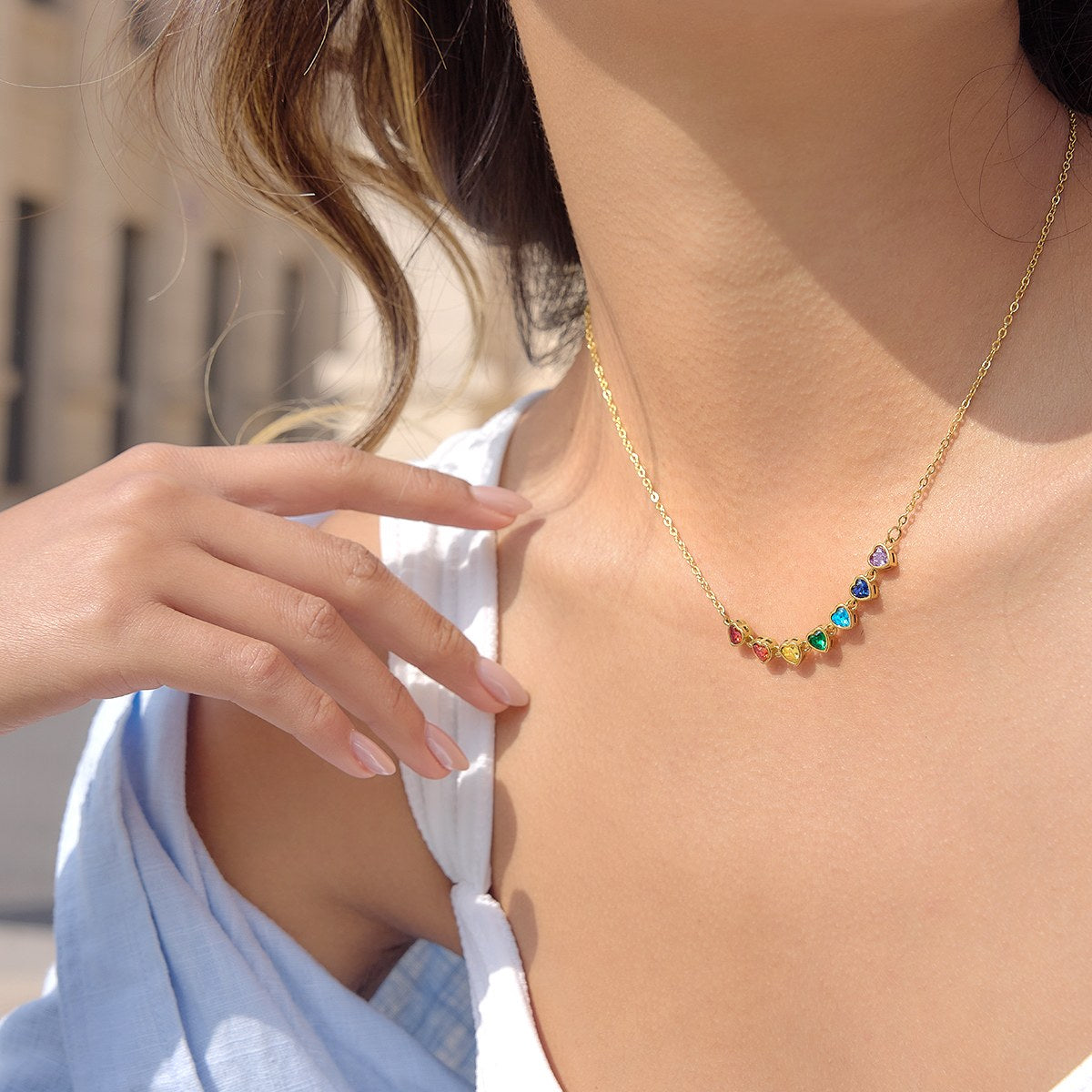 Chosen Rainbow Heart Row Necklace