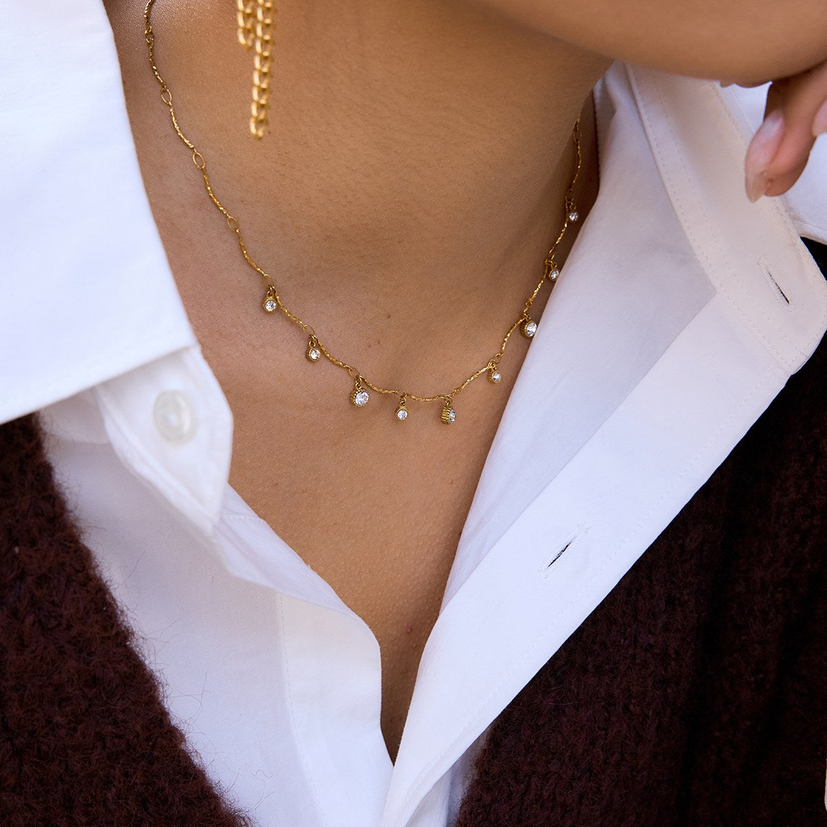 Glowing Crystal Drop Fringe Necklace