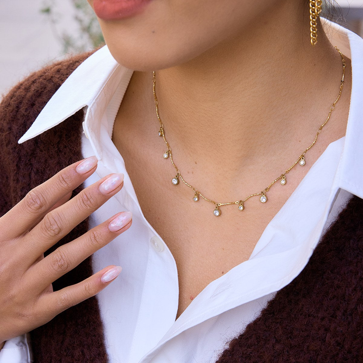 Glowing Crystal Drop Fringe Necklace