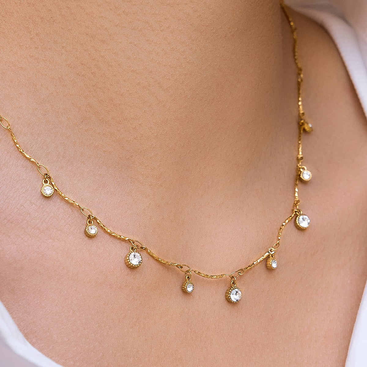 Glowing Crystal Drop Fringe Necklace