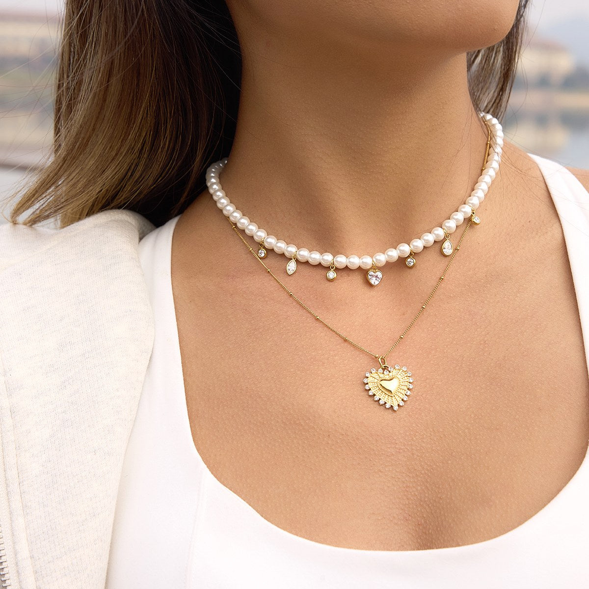 Pretty Pearl Crystal Fringe Necklace