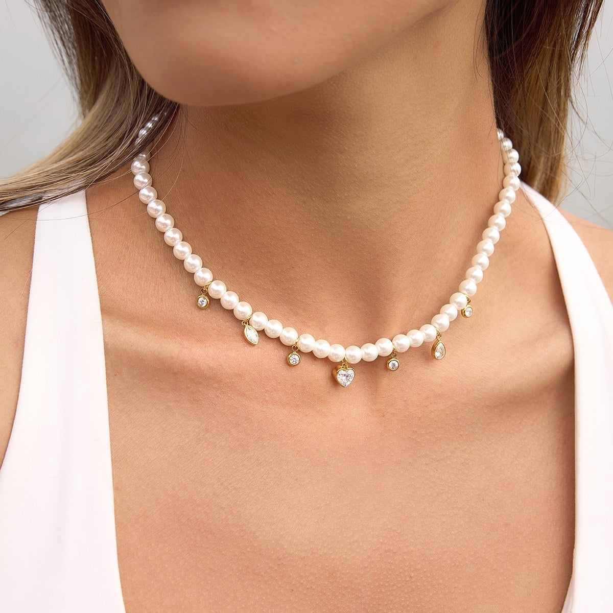 Pretty Pearl Crystal Fringe Necklace