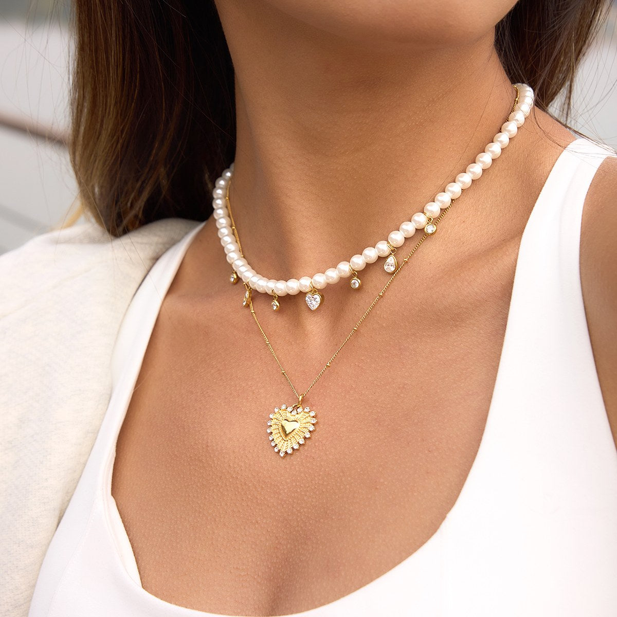 Pretty Pearl Crystal Fringe Necklace