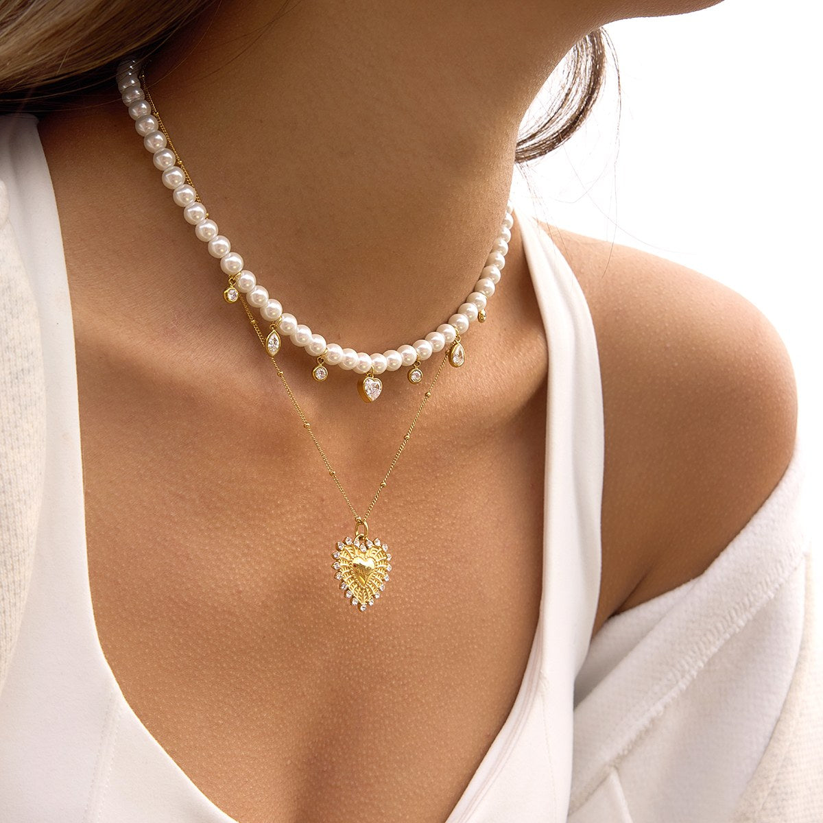 Pretty Pearl Crystal Fringe Necklace