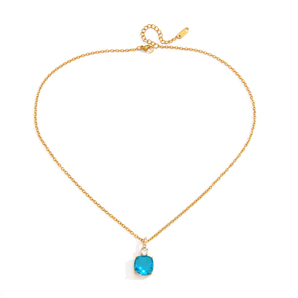 Glowing Blue Cushion Pendant Necklace