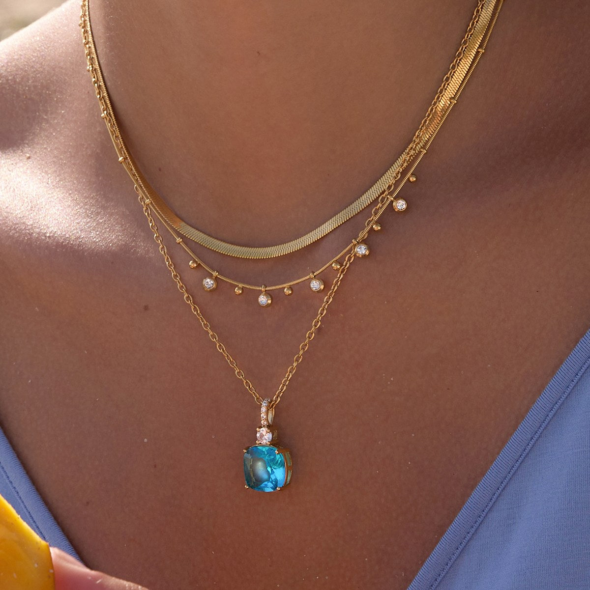 Glowing Blue Cushion Pendant Necklace