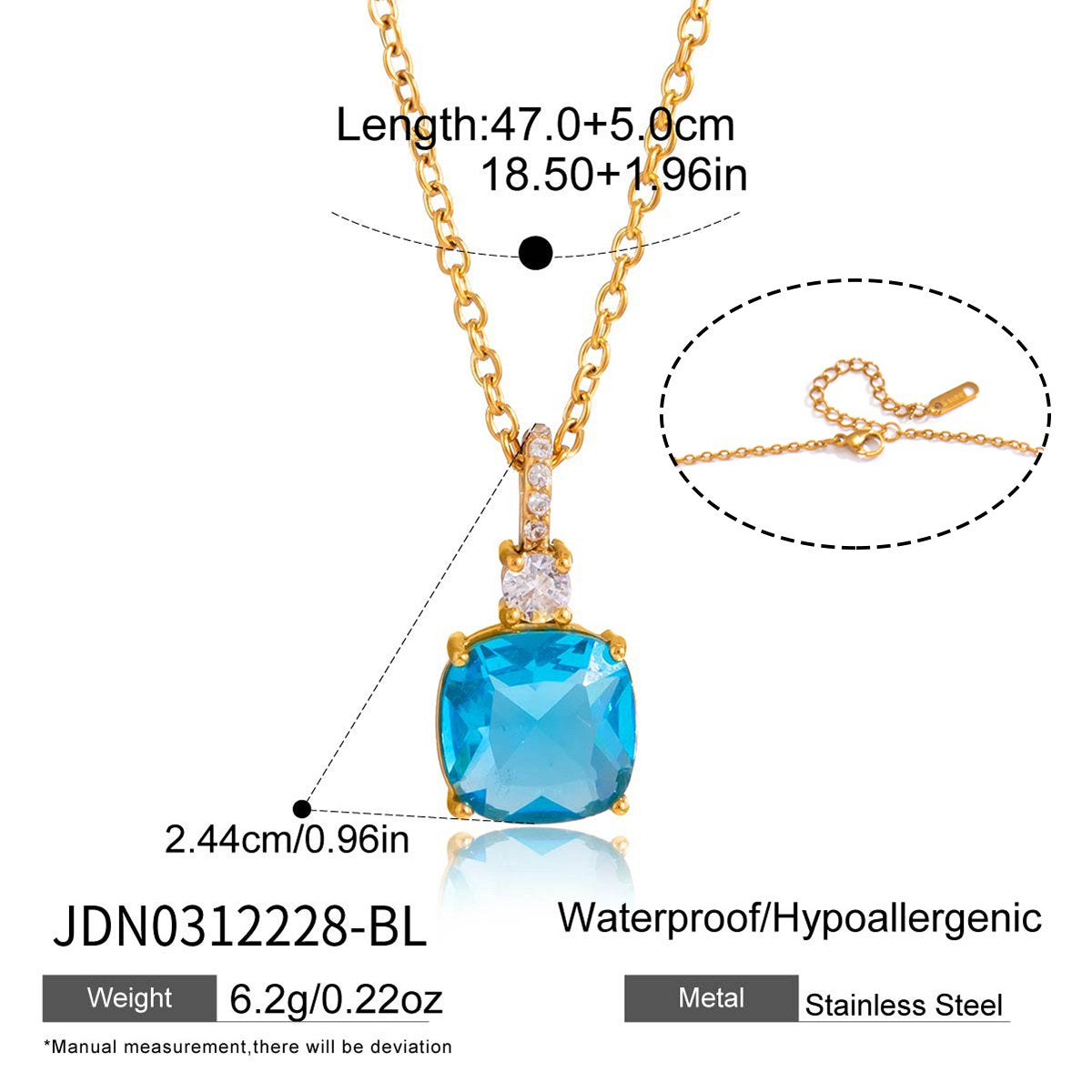 Glowing Blue Cushion Pendant Necklace