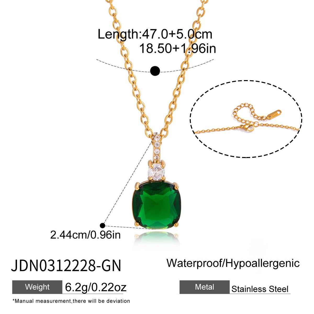 Reset Green Cushion Pendant Necklace