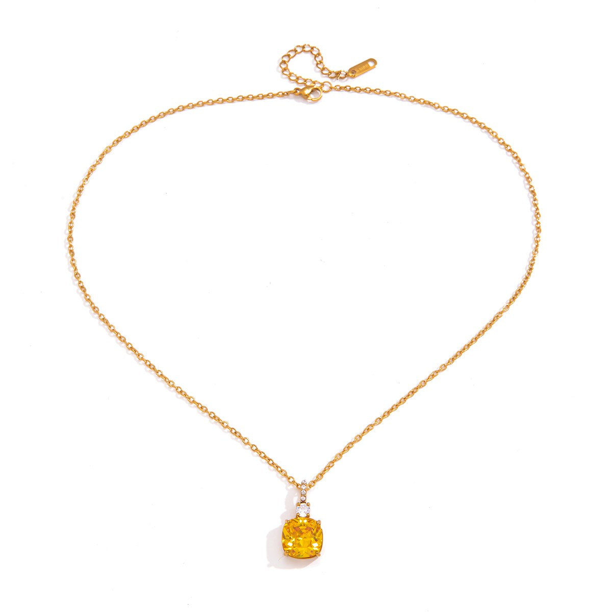 Golden Yellow Cushion Pendant Necklace