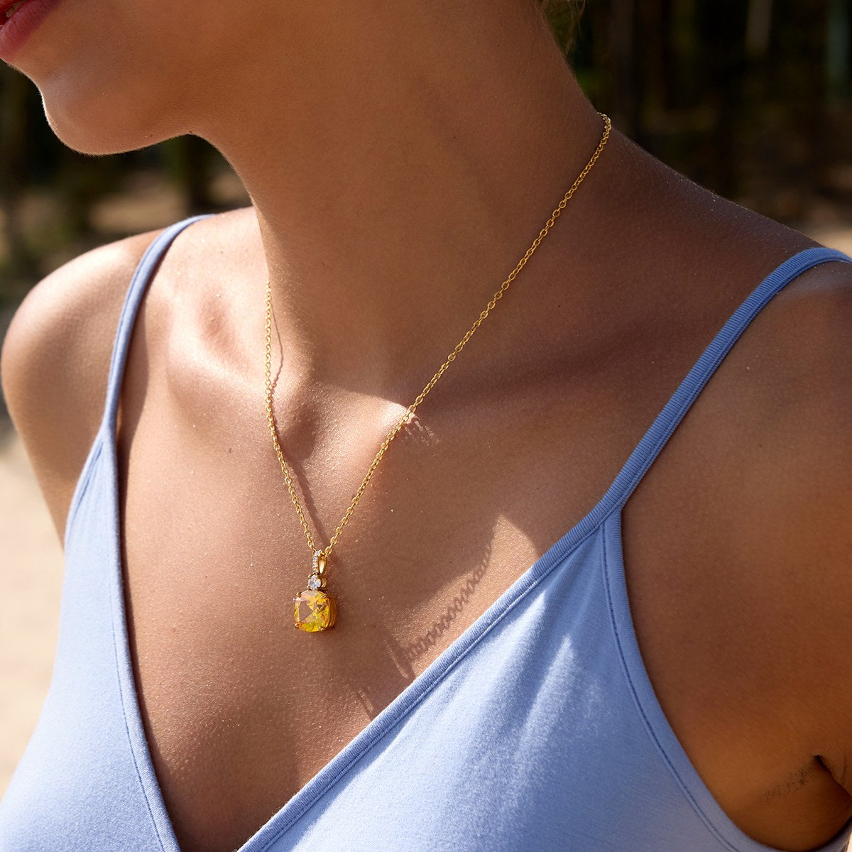 Golden Yellow Cushion Pendant Necklace