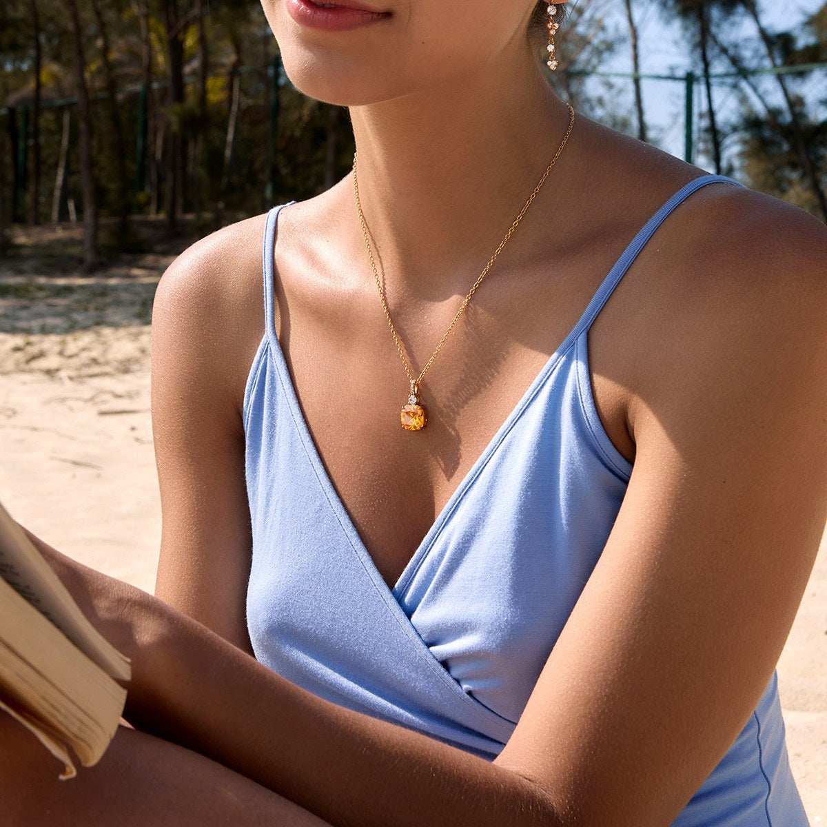 Golden Yellow Cushion Pendant Necklace