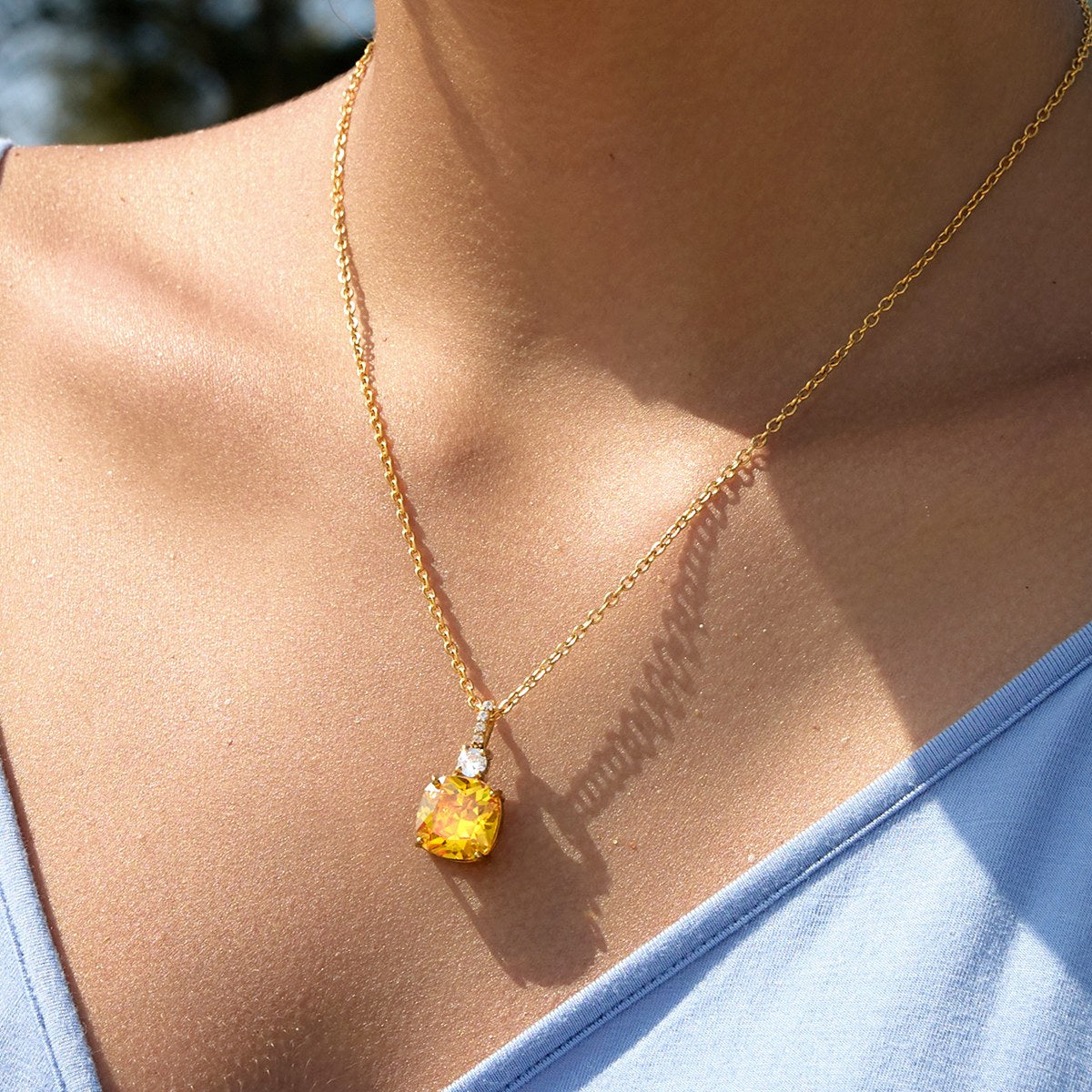 Golden Yellow Cushion Pendant Necklace