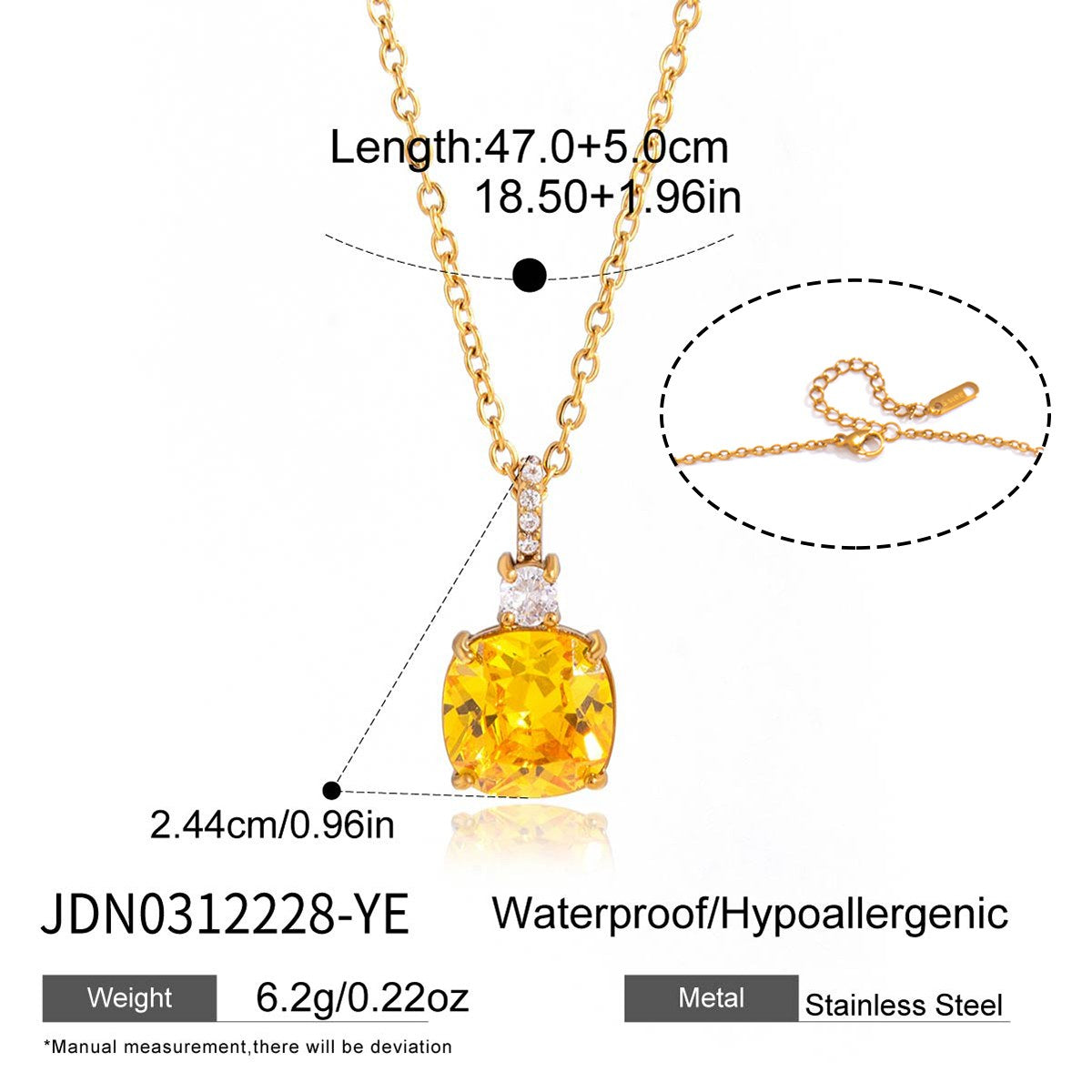 Golden Yellow Cushion Pendant Necklace