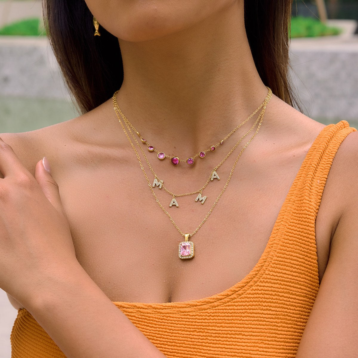 Pretty Pink Bezel Station Necklace