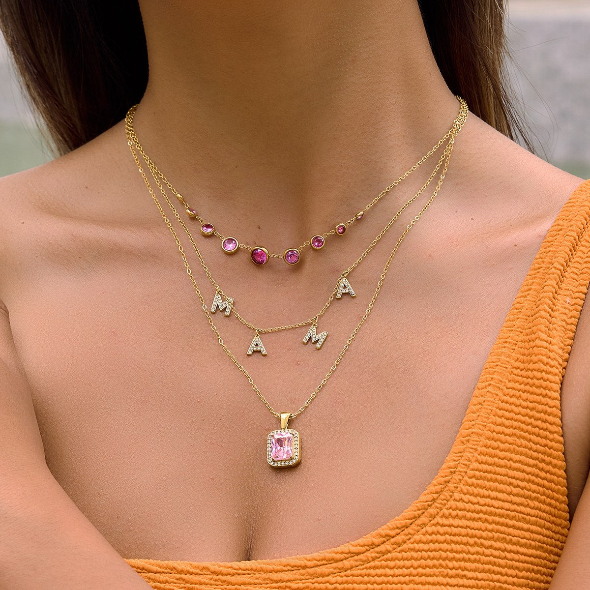 Pretty Pink Bezel Station Necklace