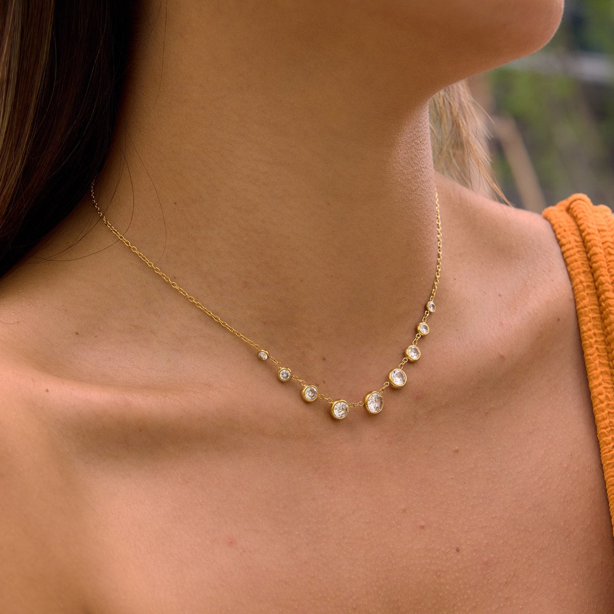 Elevated Crystal Bezel Station Necklace