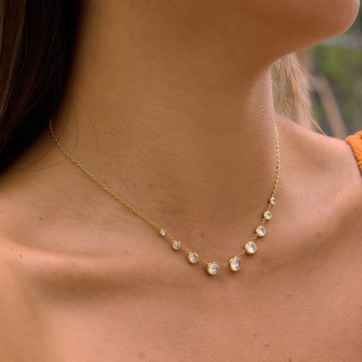 Elevated Crystal Bezel Station Necklace