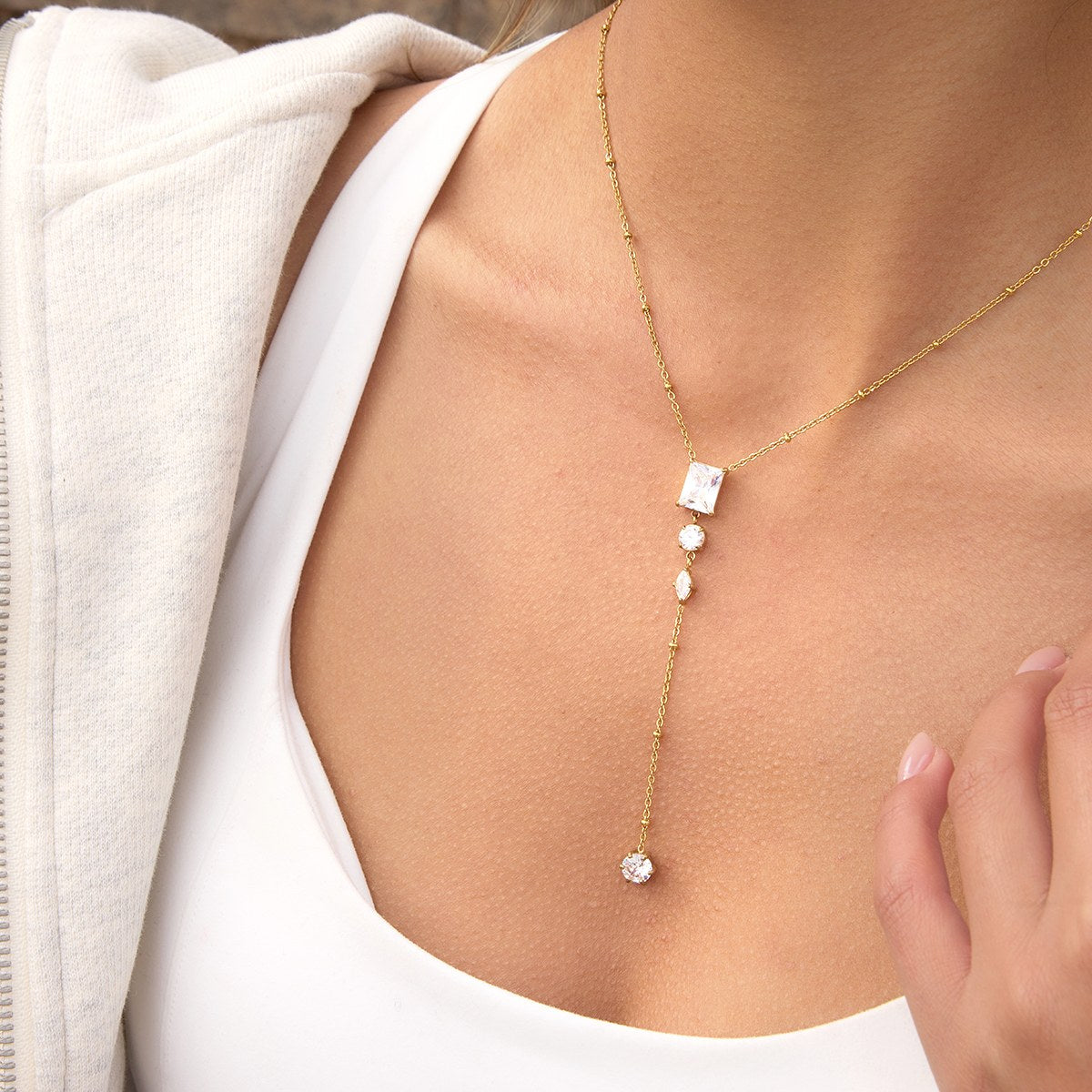 Golden Crystal Lariat Necklace