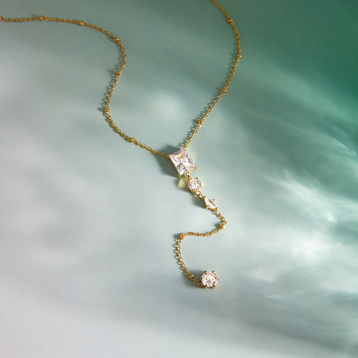 Golden Crystal Lariat Necklace