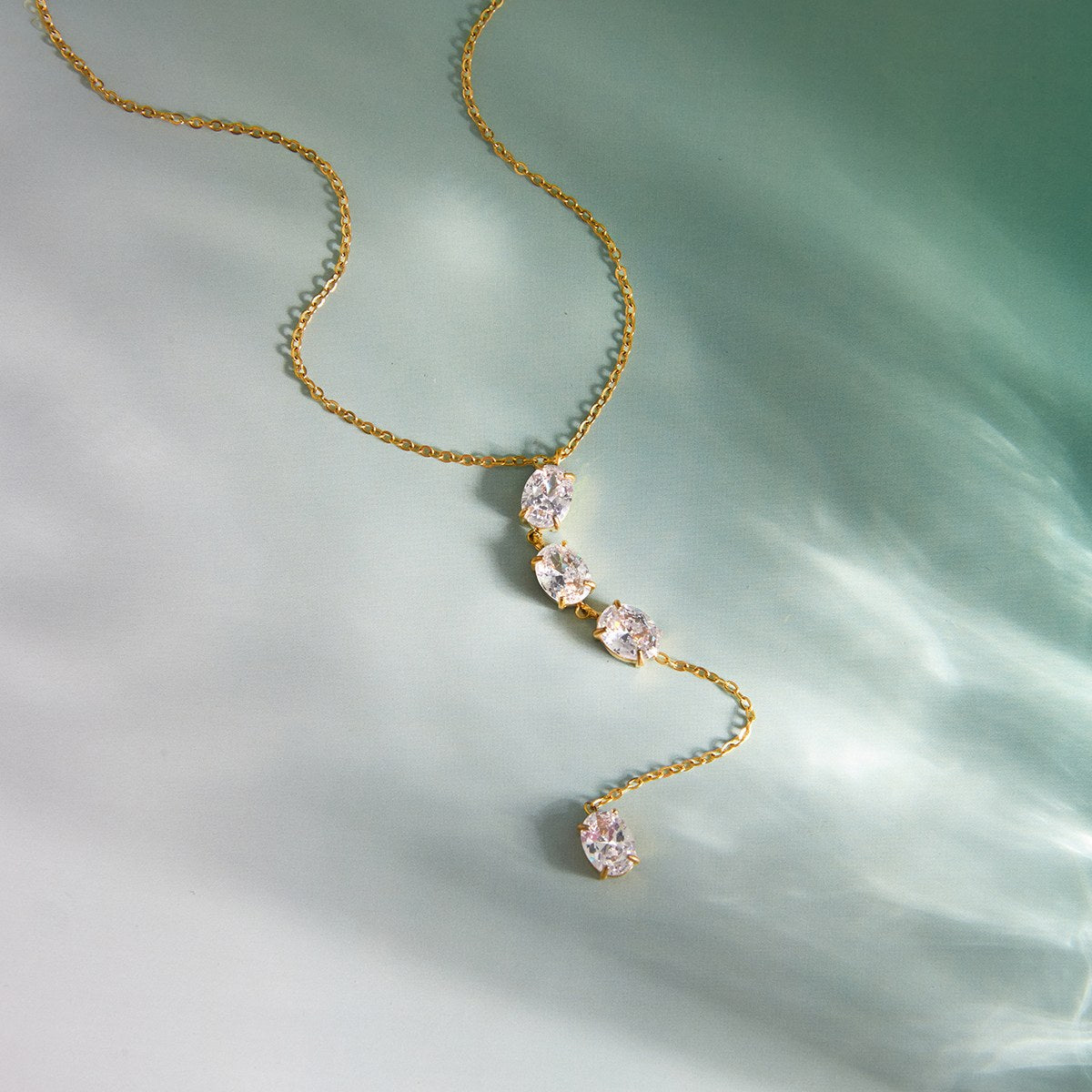 Golden Crystal Drop Y Necklace