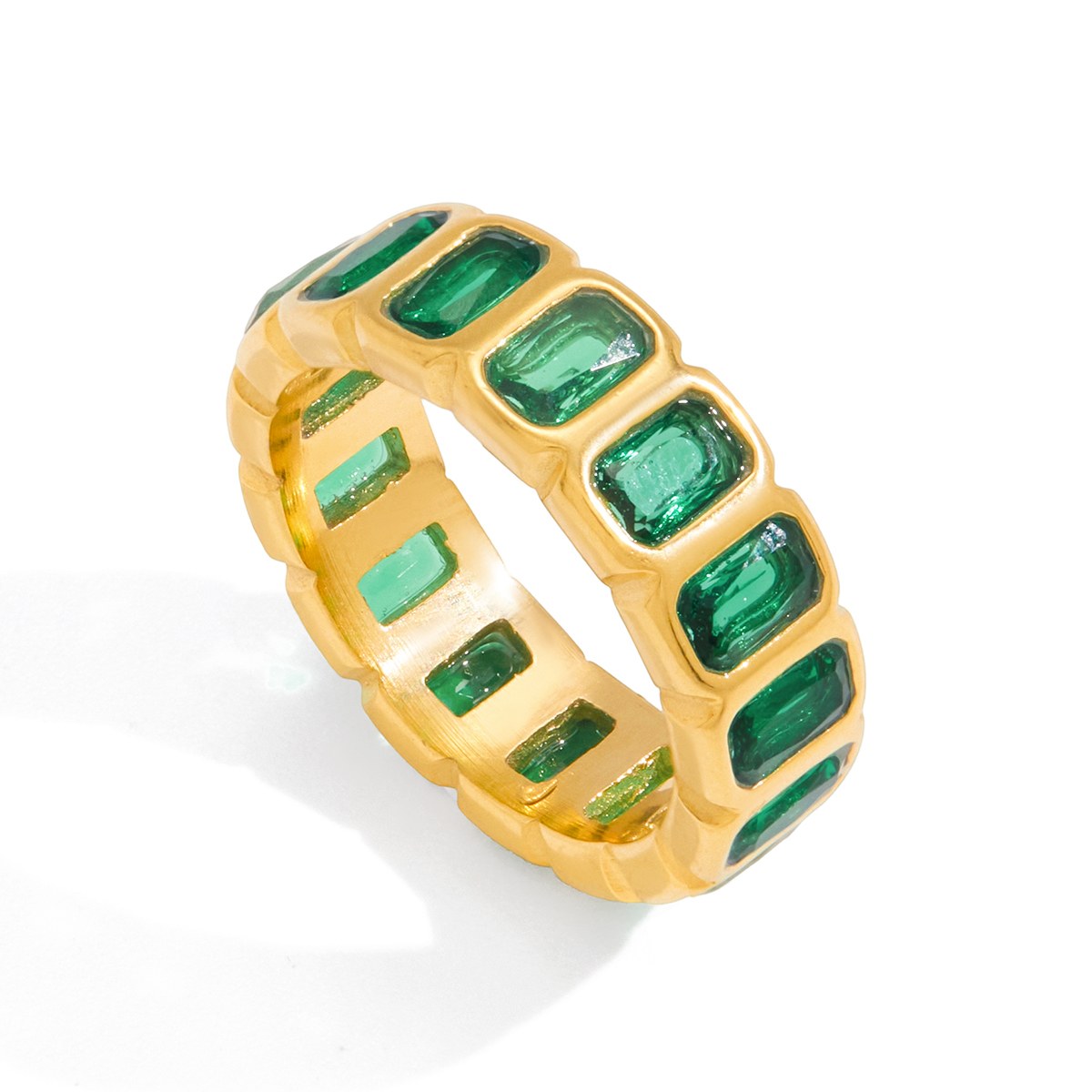 Rare Green Emerald Cut Eternity Ring