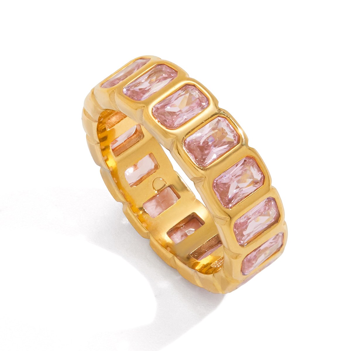 Pretty Pink Emerald Cut Eternity Ring