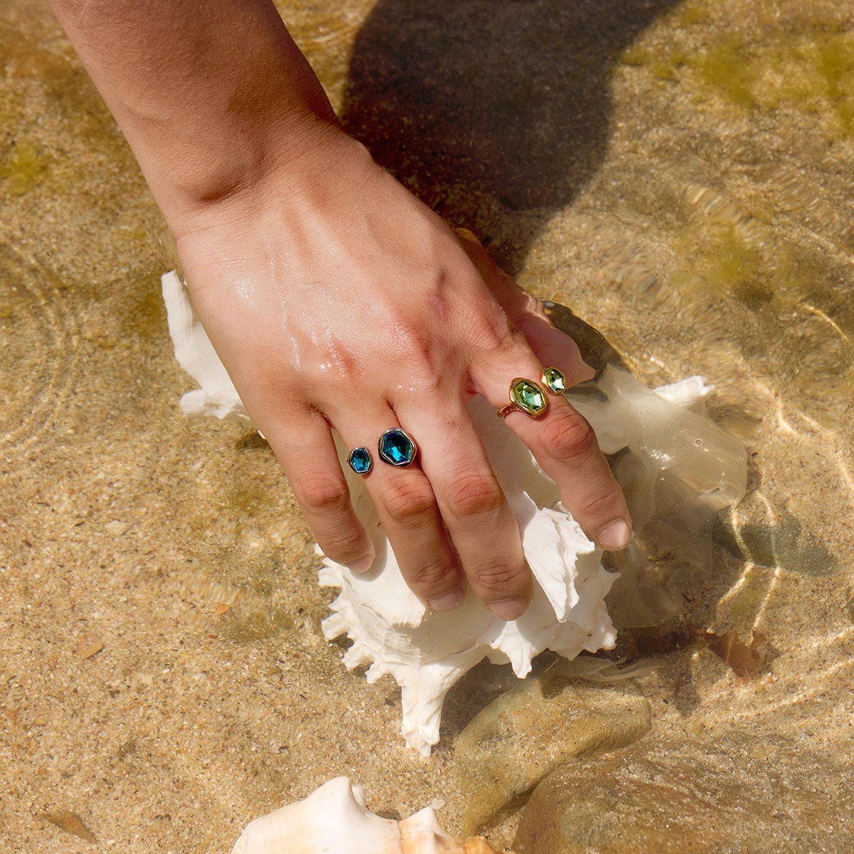 Aura Blue Hexagon Open Ring · Silver