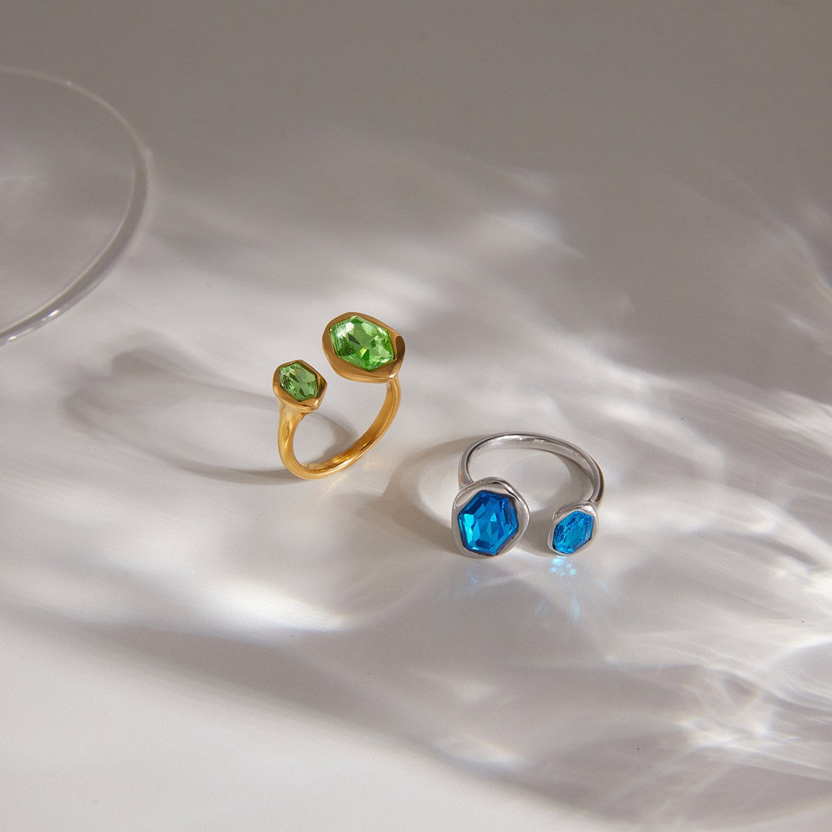 Aura Blue Hexagon Open Ring · Silver