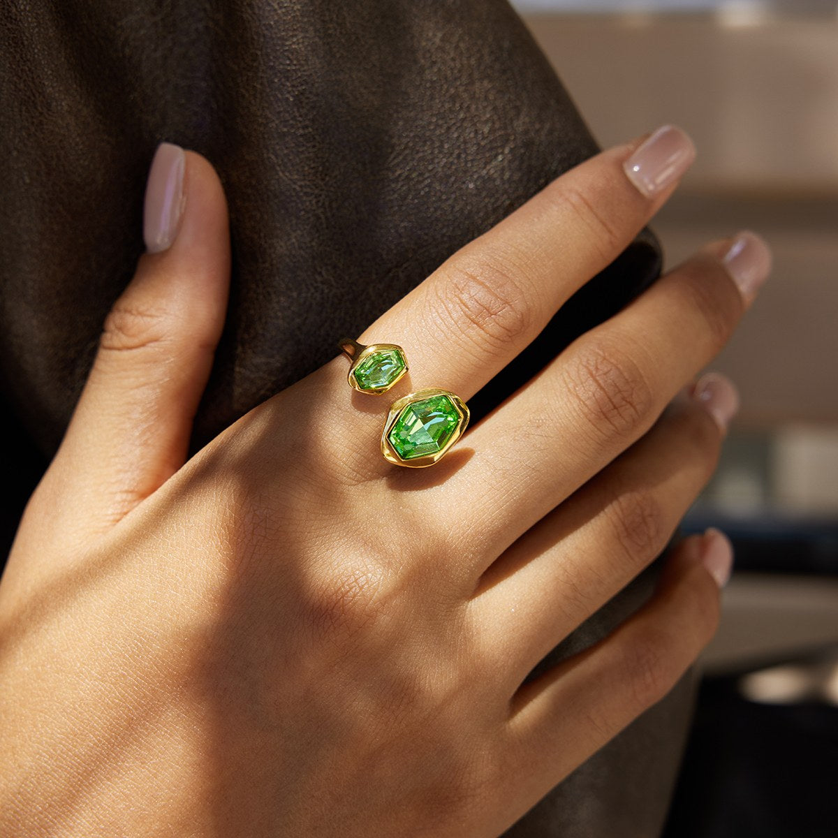 Reset Green Hexagon Open Ring