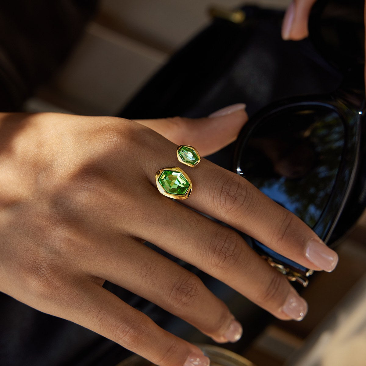 Reset Green Hexagon Open Ring
