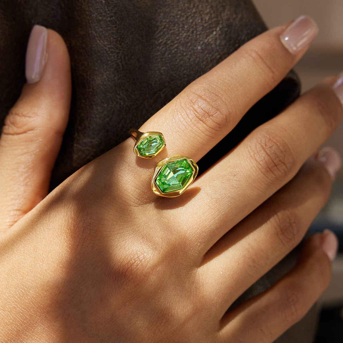 Reset Green Hexagon Open Ring