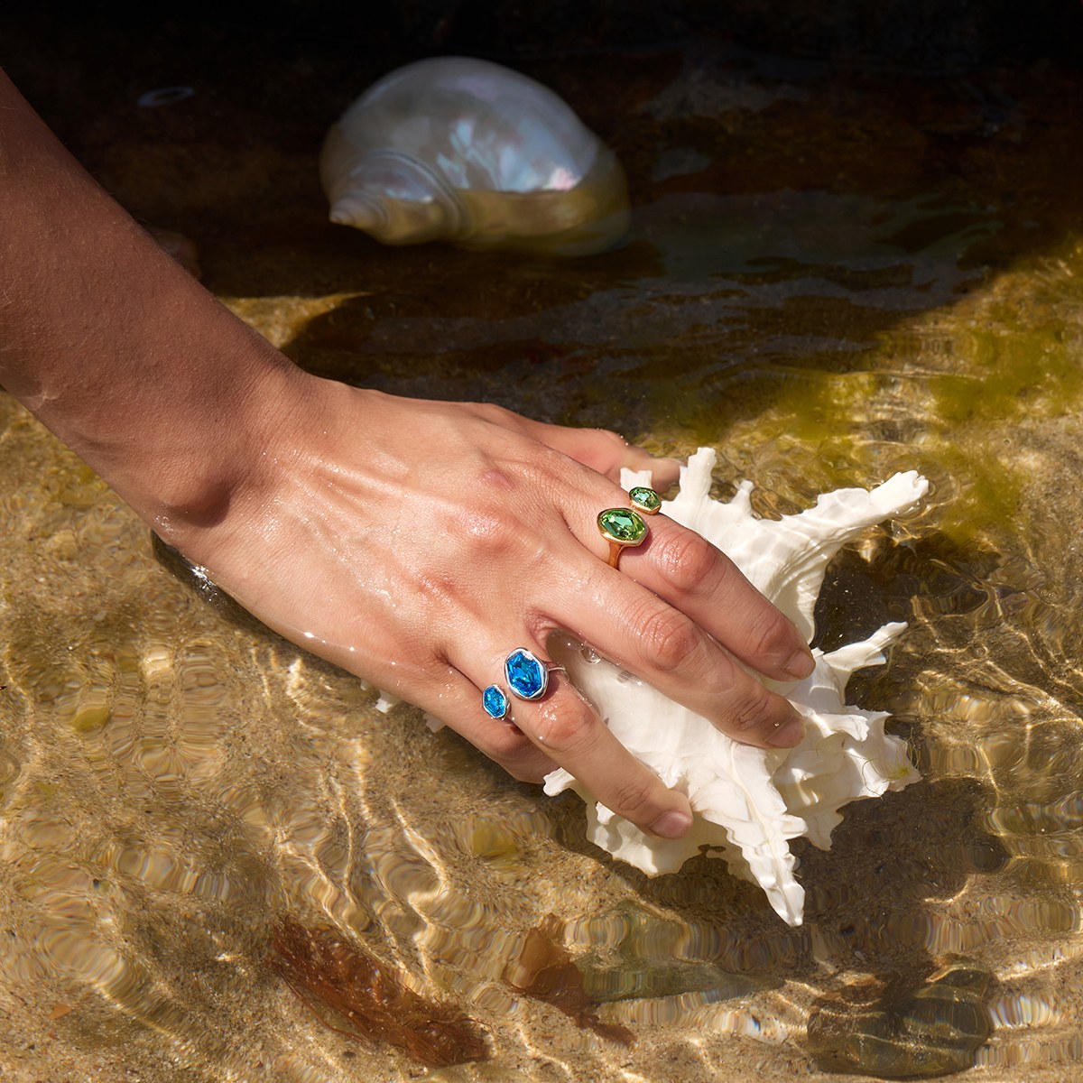 Reset Green Hexagon Open Ring