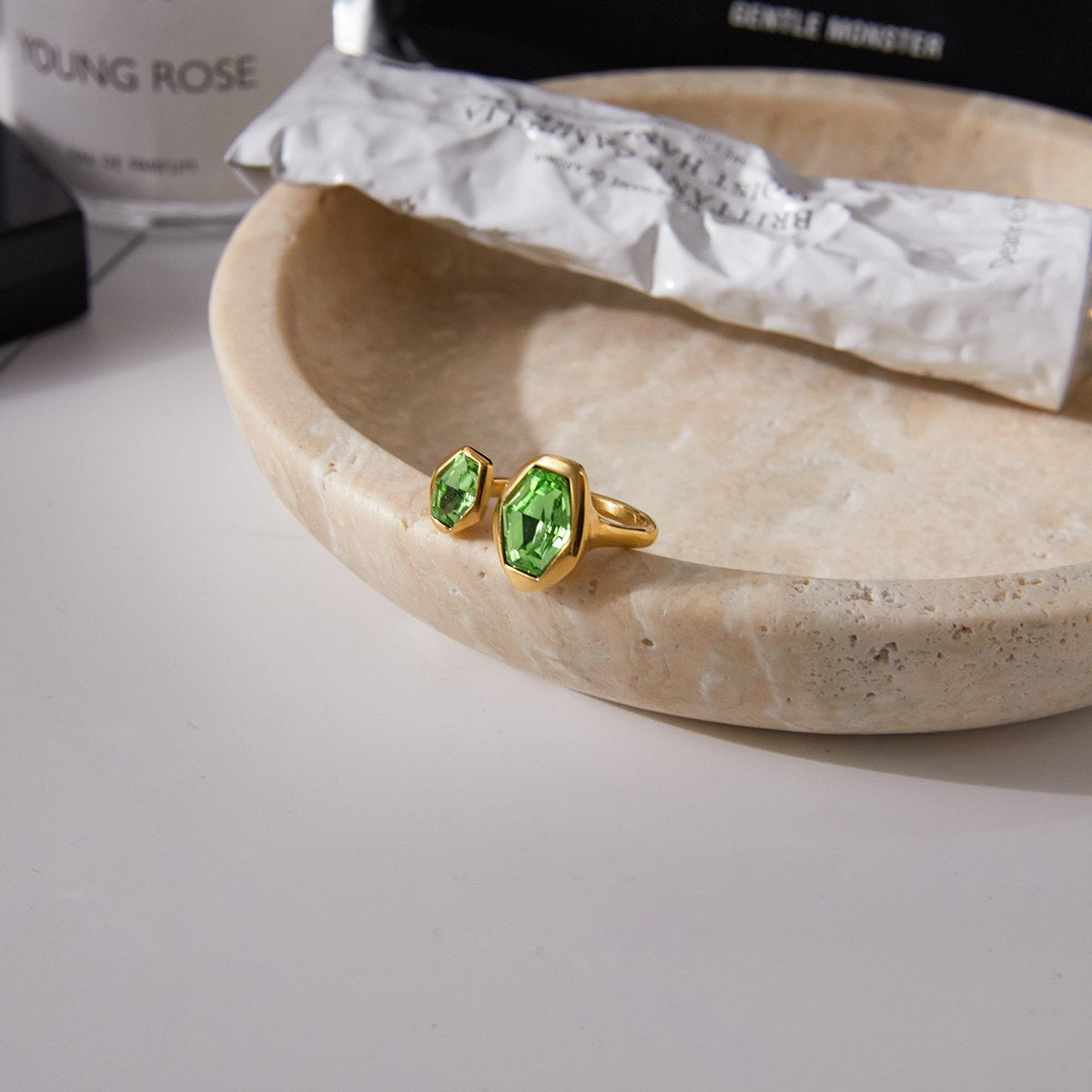 Reset Green Hexagon Open Ring