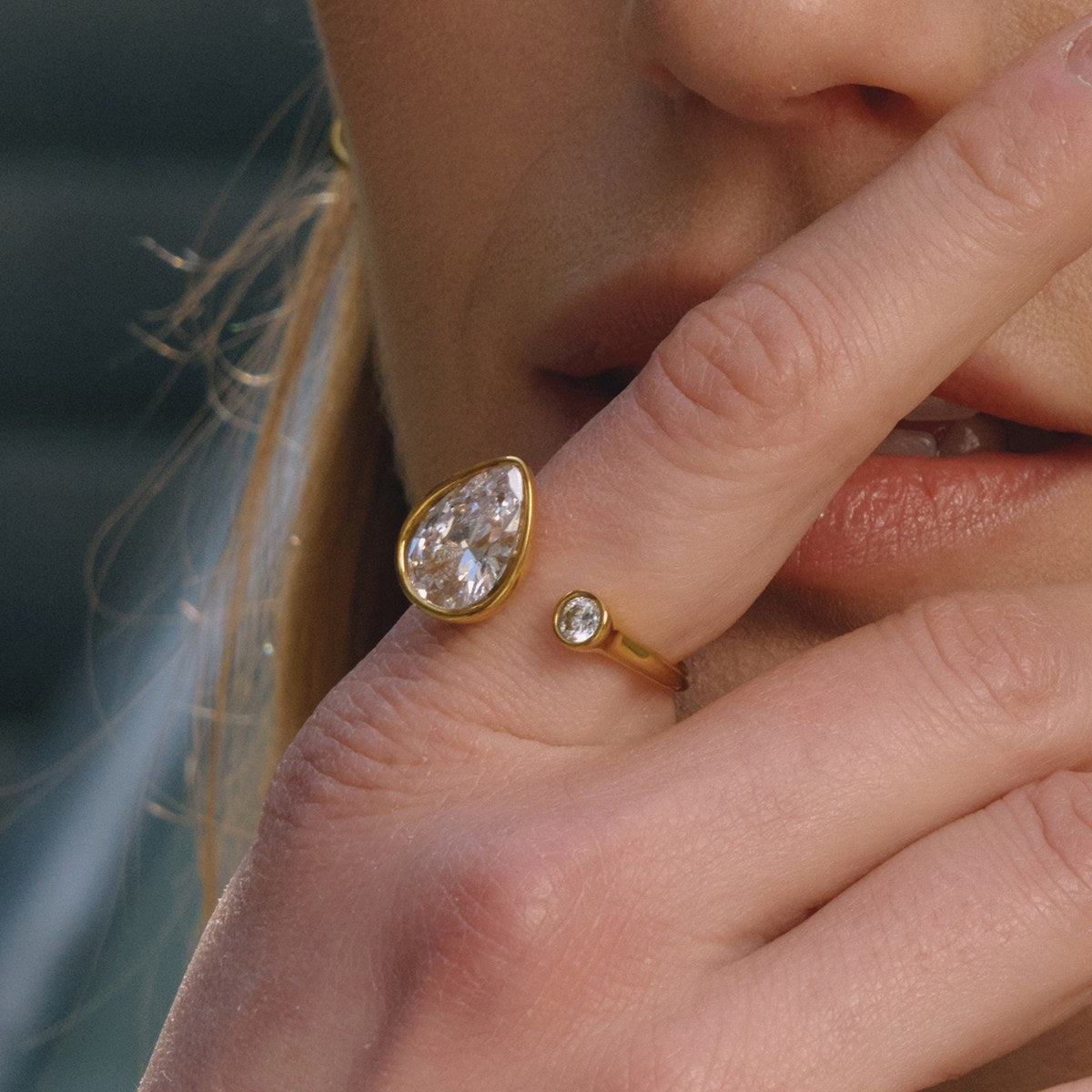 Iconic Pear Crystal Open Ring