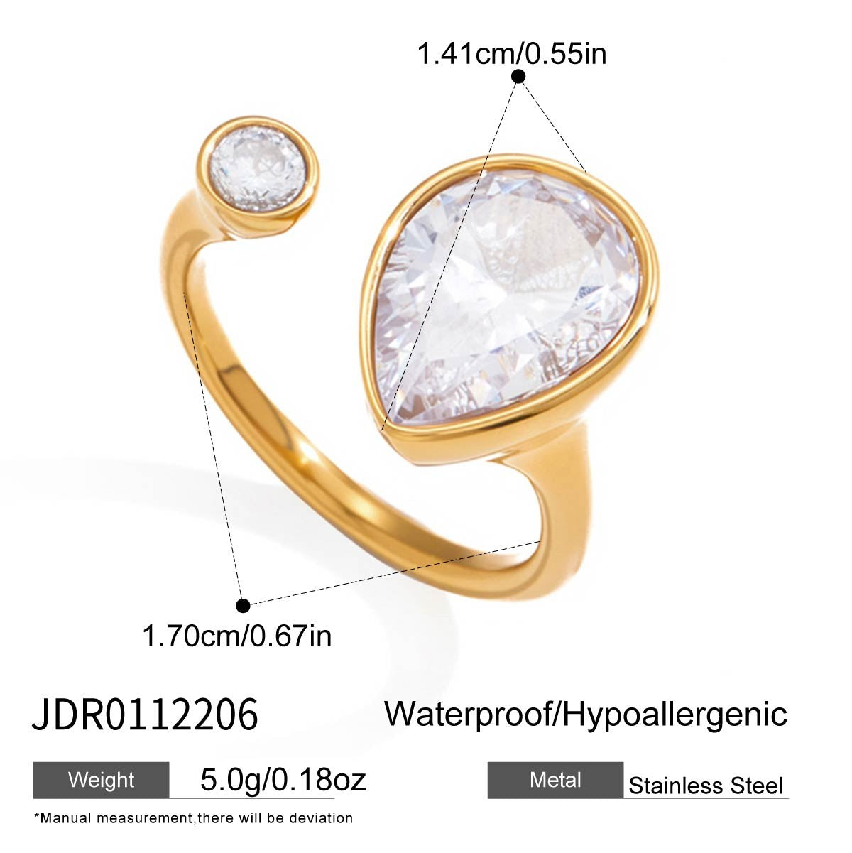 Iconic Pear Crystal Open Ring