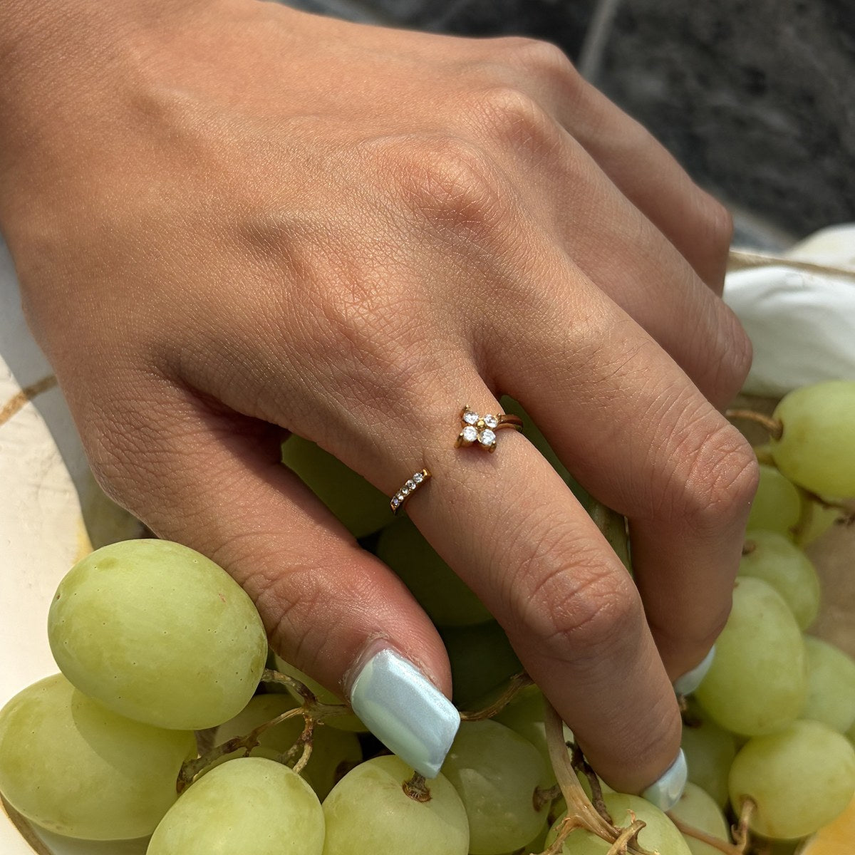 Becoming Crystal Clover Open Ring