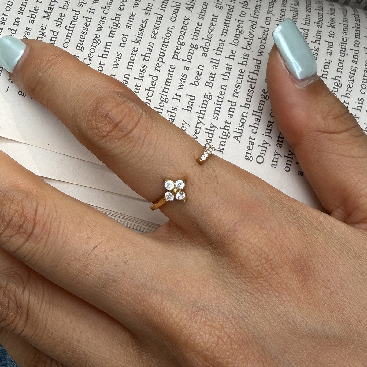 Becoming Crystal Clover Open Ring
