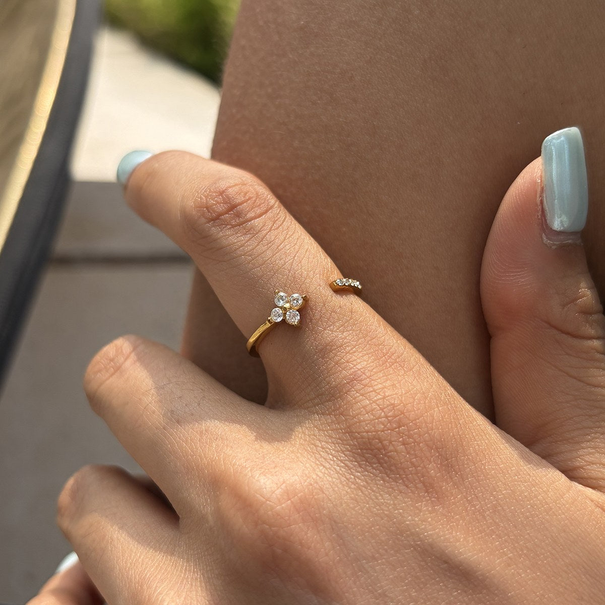Becoming Crystal Clover Open Ring