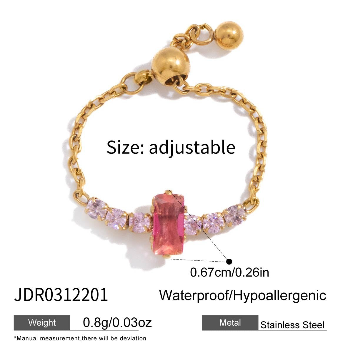 Pretty Pink Baguette Chain Ring