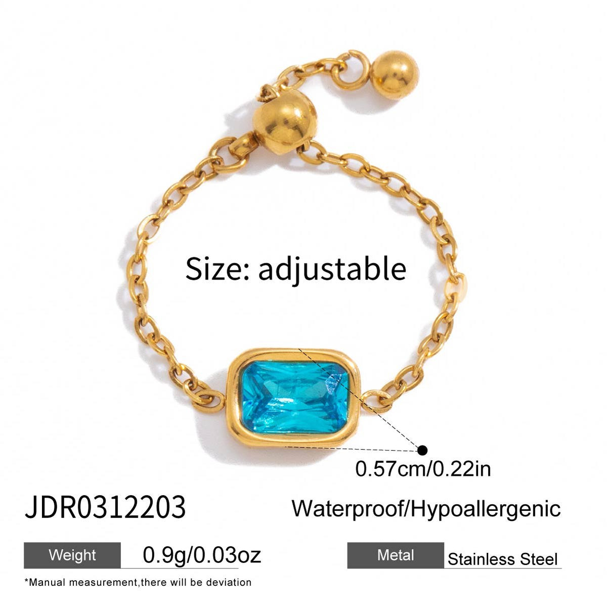 Glowing Aqua Chain Ring