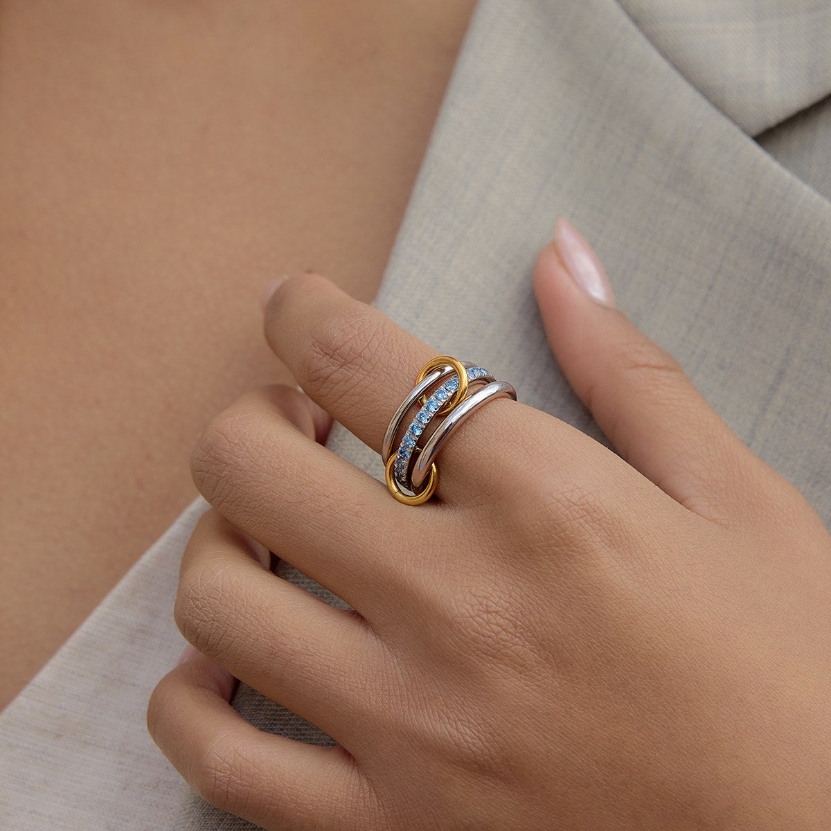 Her Blue Linked Stack Ring